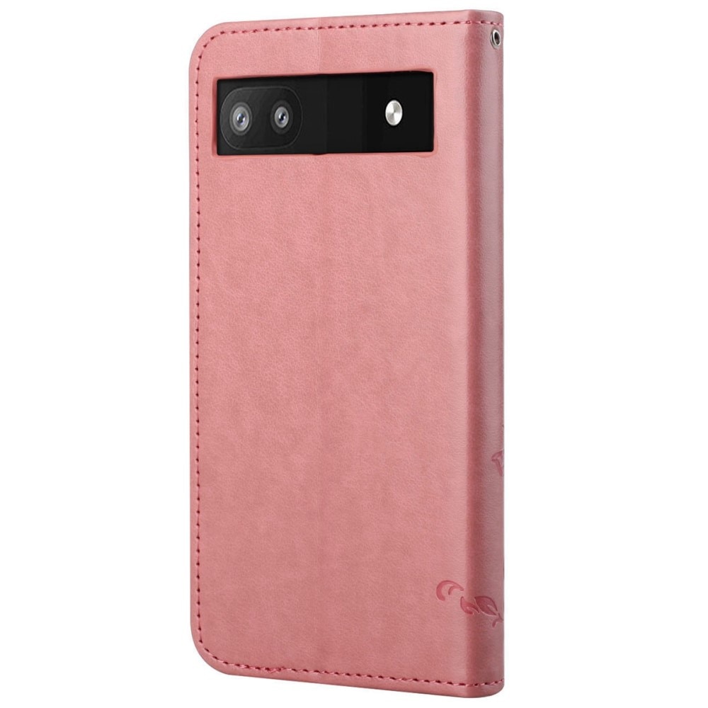 Google Pixel 6a Leather Cover Imprinted Butterflies Pink