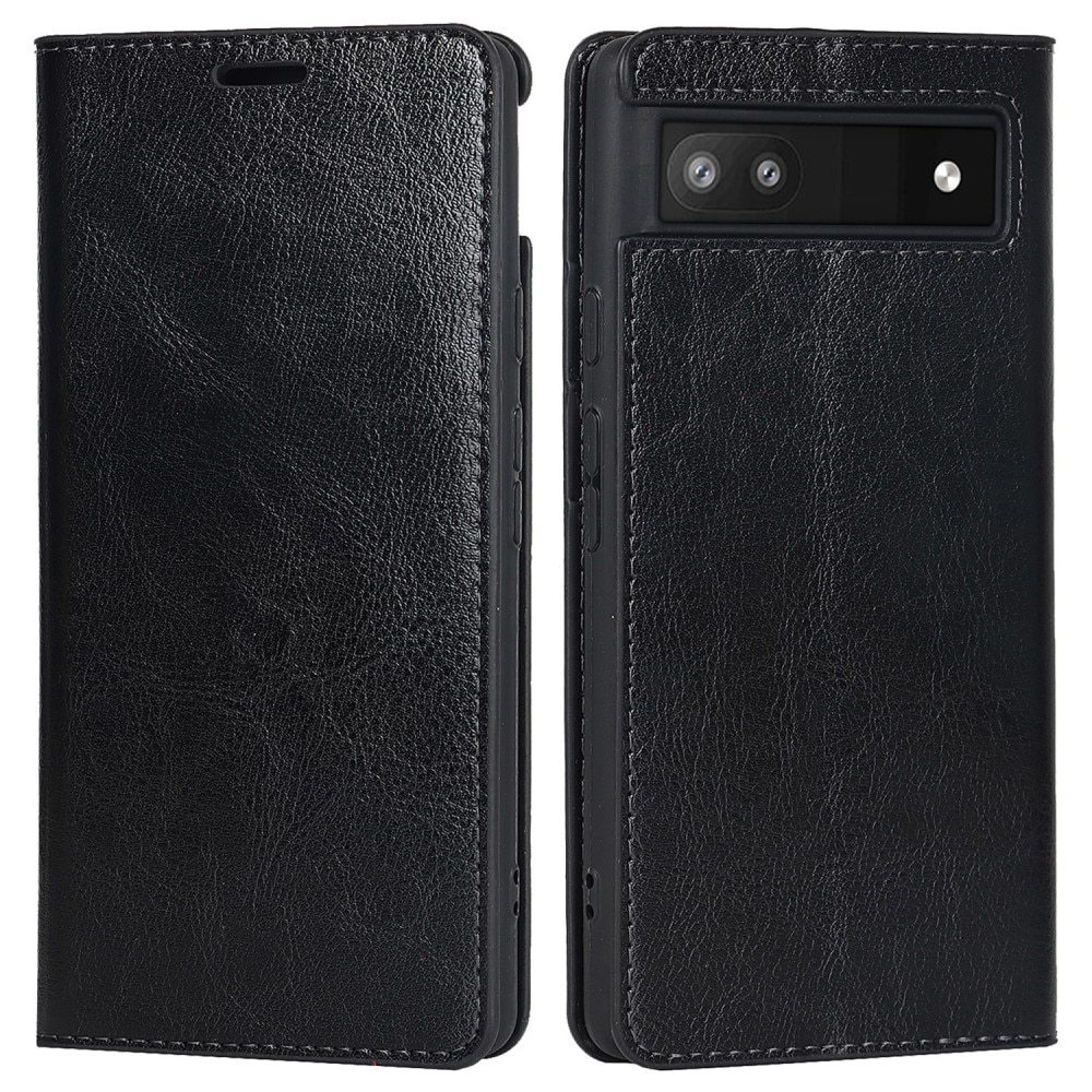 Google Pixel 6a Genuine Leather Wallet Case Black
