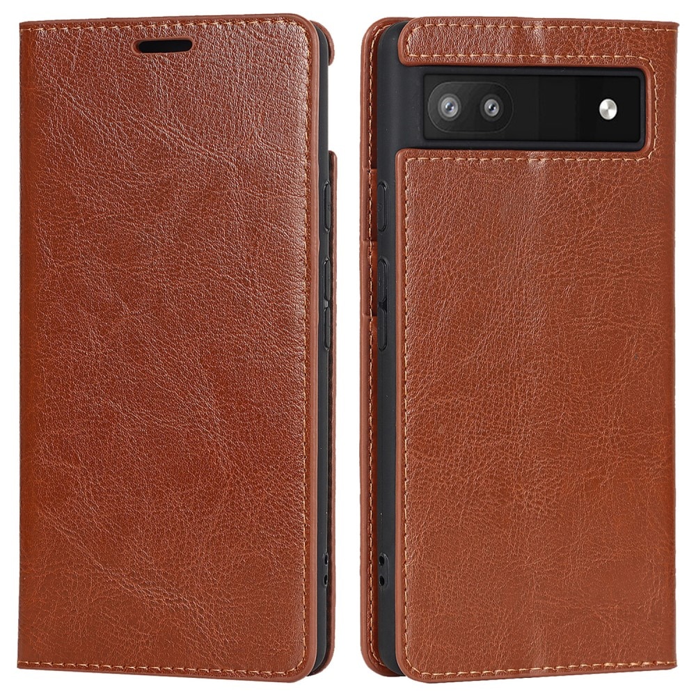 Google Pixel 6a Genuine Leather Wallet Case Brown