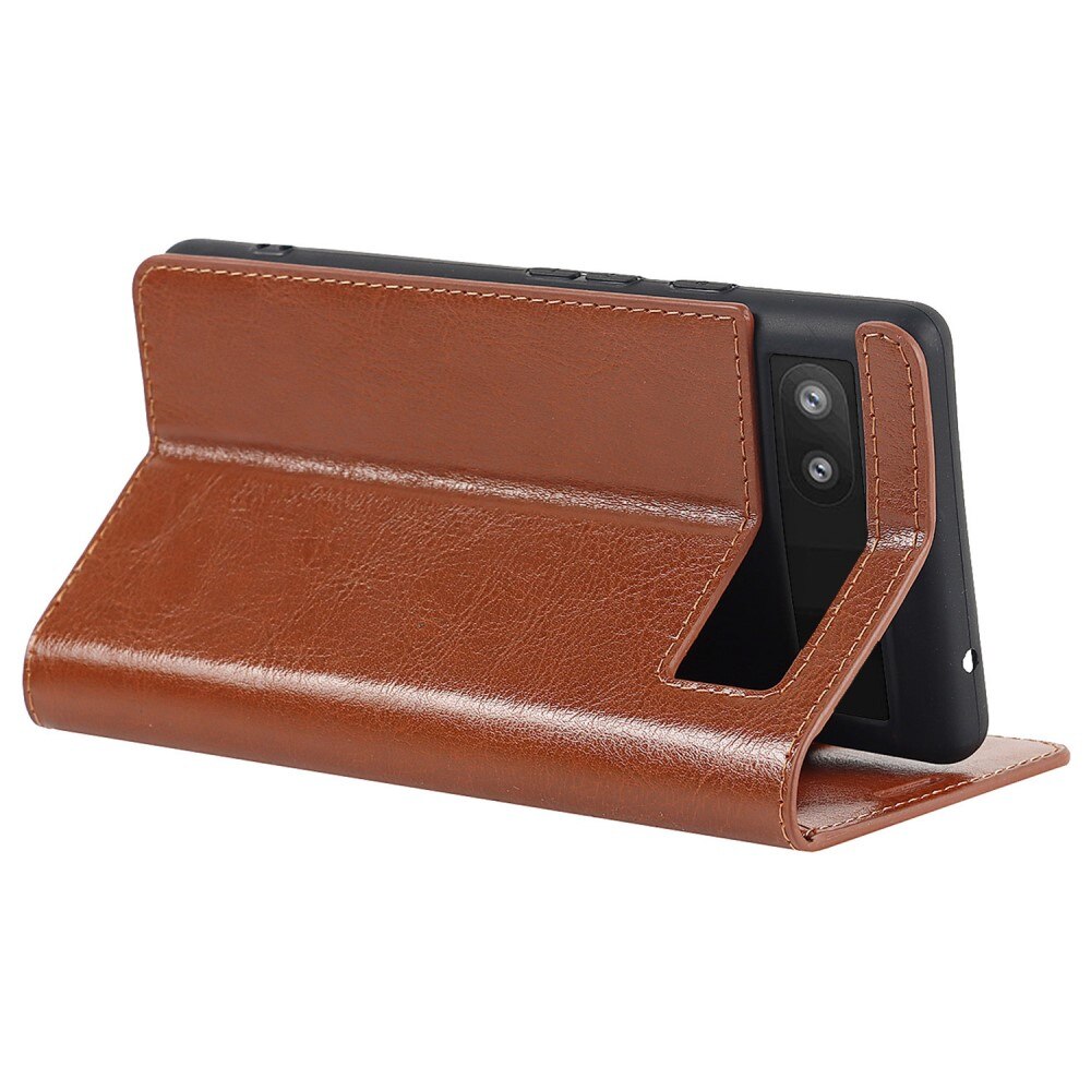 Google Pixel 6a Genuine Leather Wallet Case Brown