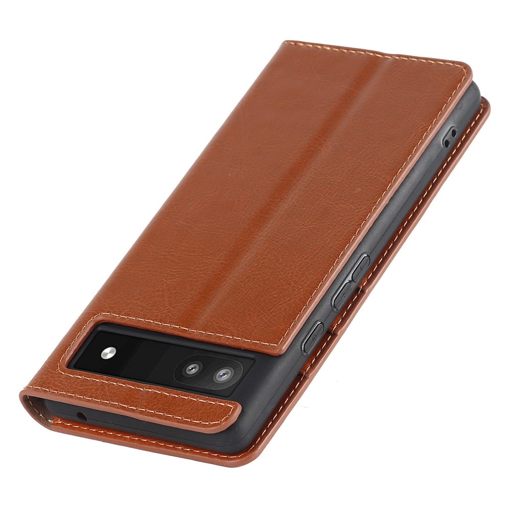 Google Pixel 6a Genuine Leather Wallet Case Brown
