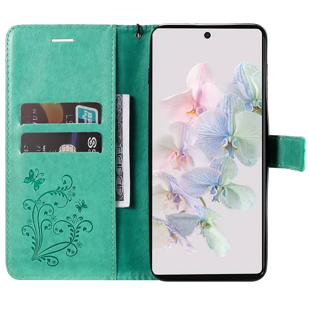 Google Pixel 7 Leather Cover Imprinted Butterflies Green