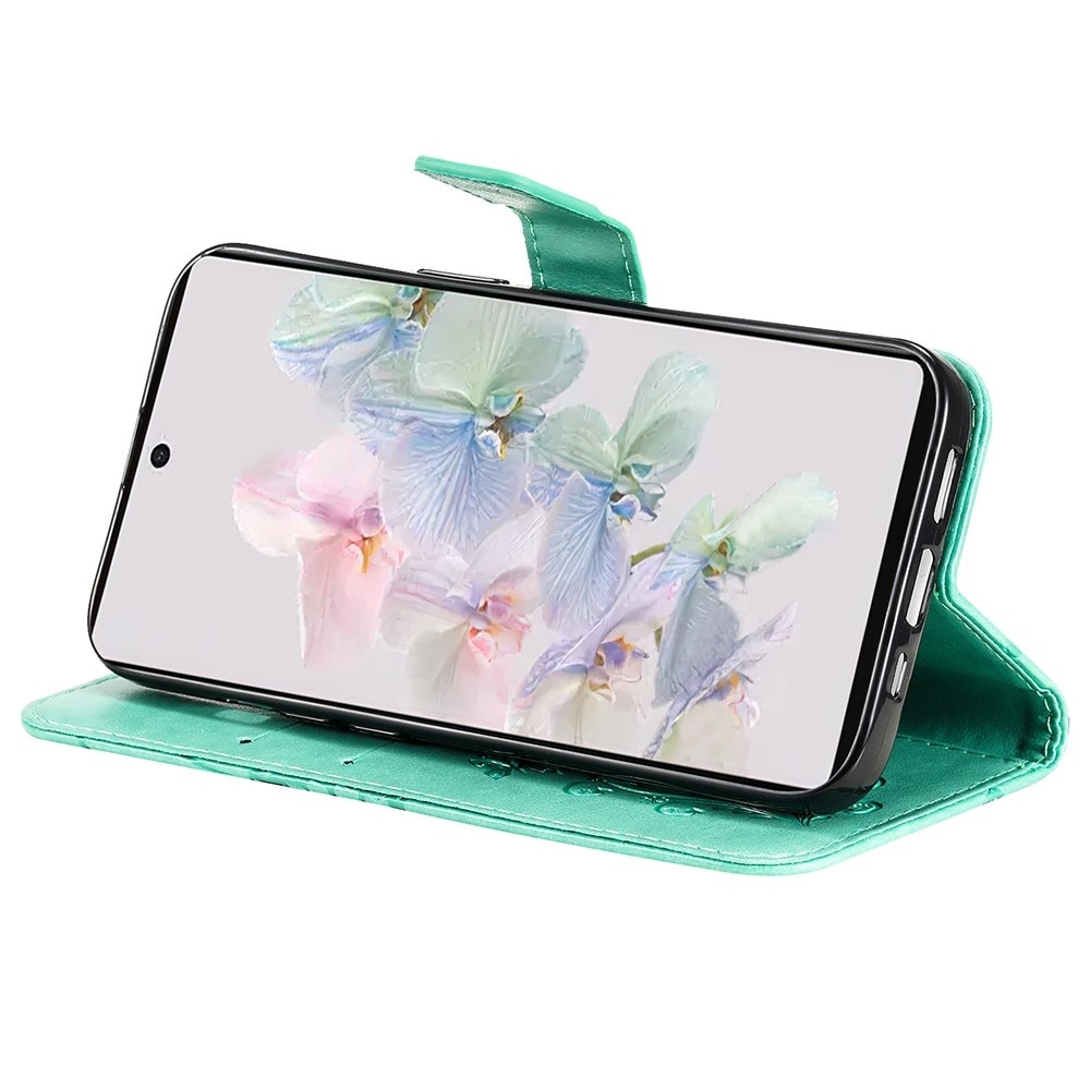 Google Pixel 7 Leather Cover Imprinted Butterflies Green