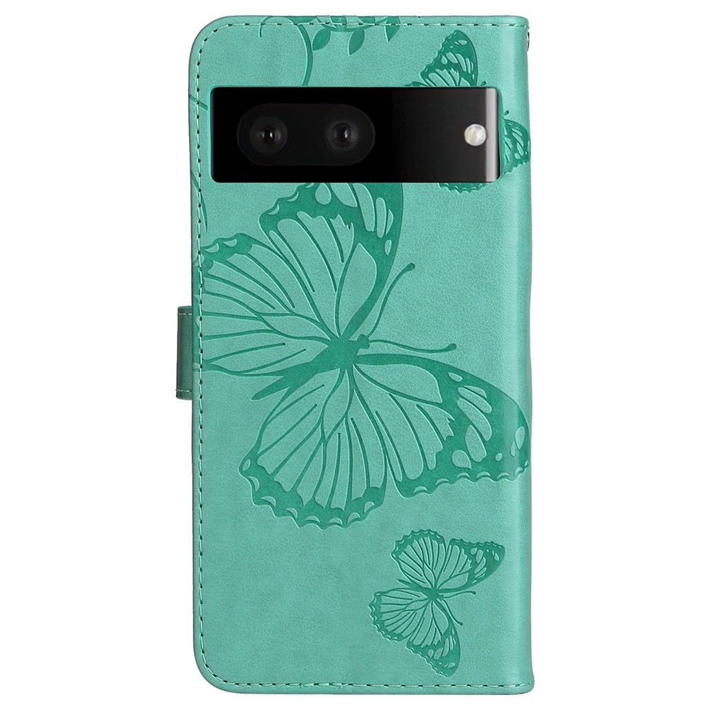 Google Pixel 7 Leather Cover Imprinted Butterflies Green