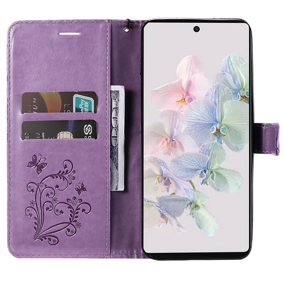 Google Pixel 7 Leather Cover Imprinted Butterflies Purple