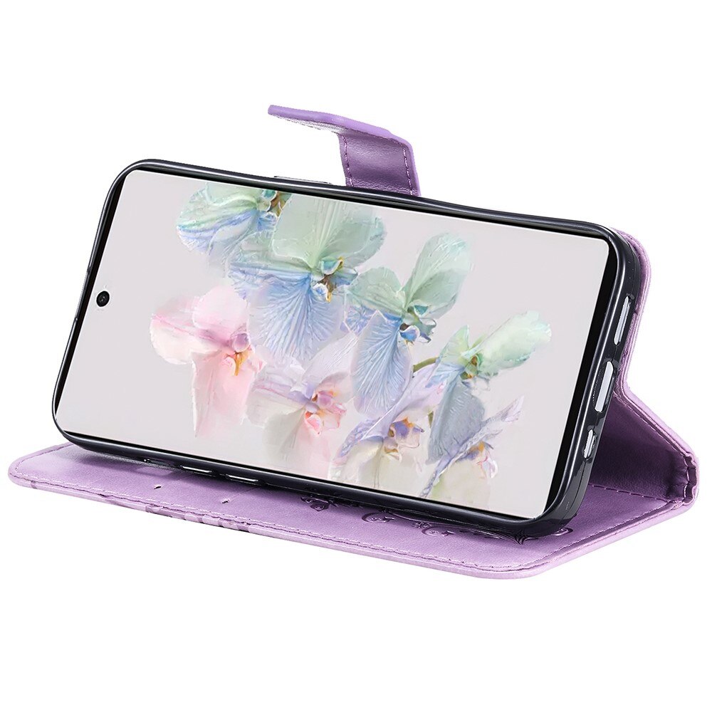 Google Pixel 7 Leather Cover Imprinted Butterflies Purple