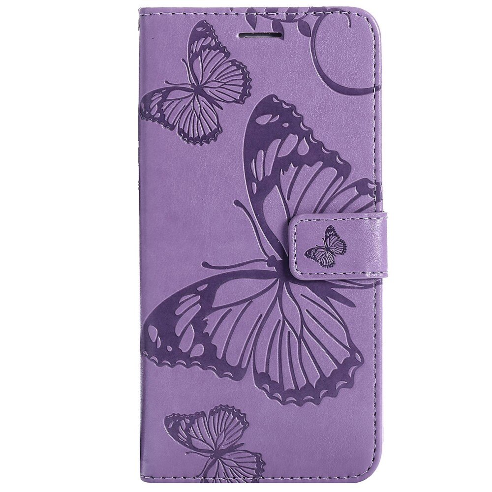 Google Pixel 7 Leather Cover Imprinted Butterflies Purple