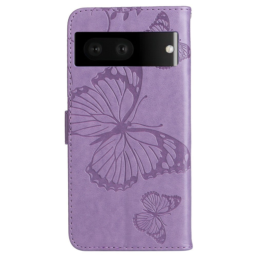 Google Pixel 7 Leather Cover Imprinted Butterflies Purple