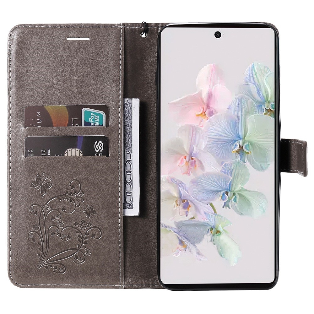 Google Pixel 7 Leather Cover Imprinted Butterflies Grey