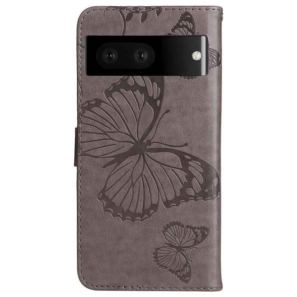 Google Pixel 7 Leather Cover Imprinted Butterflies Grey