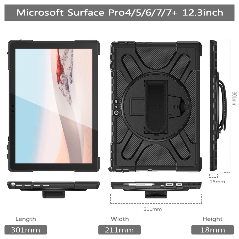 Microsoft Surface Pro 4/5/6/7/7 Plus Shockproof Hybrid Case Black