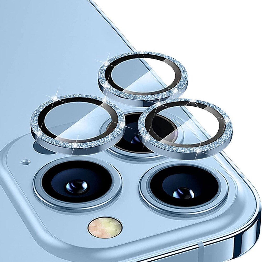 iPhone 13 Pro/13 Pro Max Glitter Aluminium Tempered Glass Lens Protector Blue