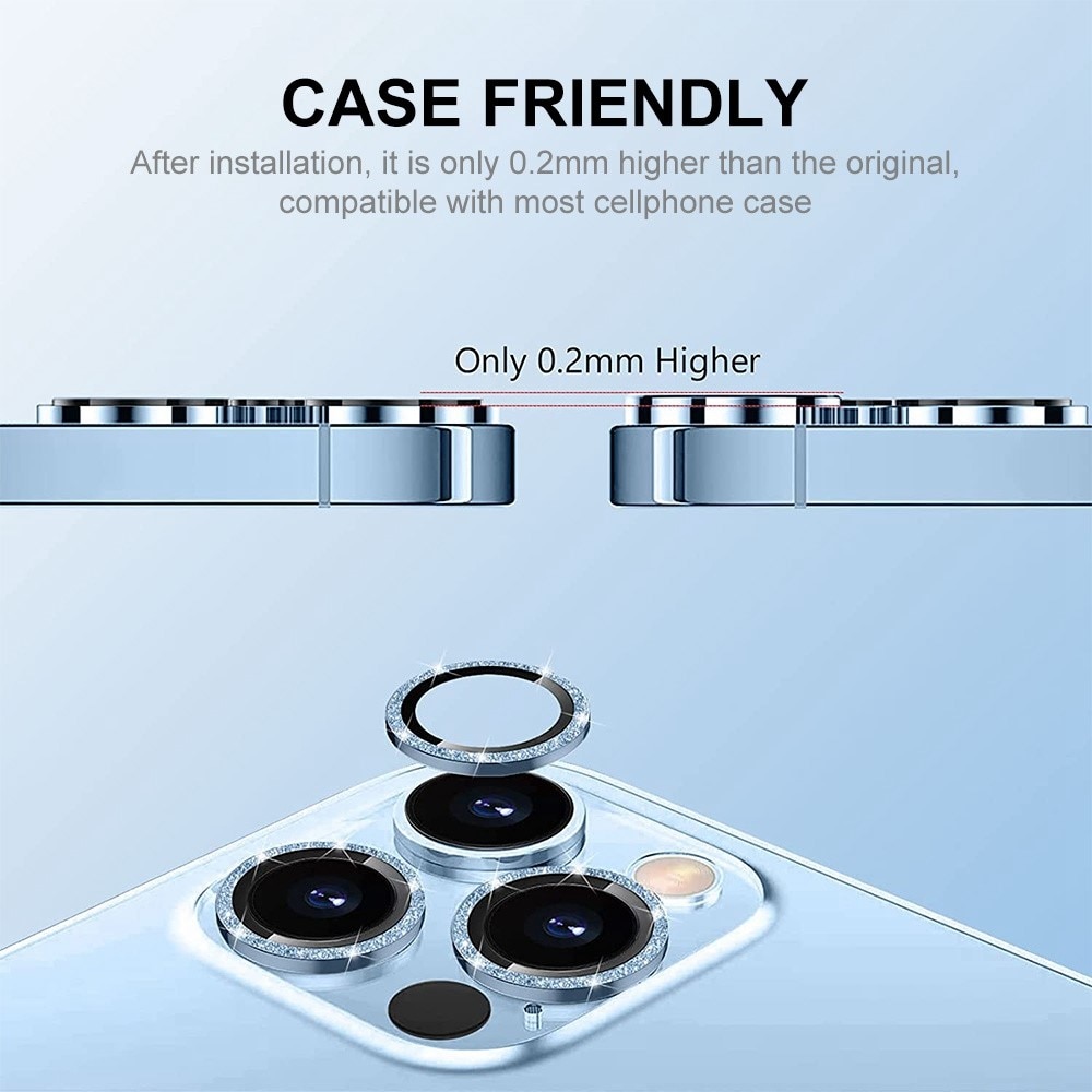iPhone 13 Pro Max Glitter Aluminium Tempered Glass Lens Protector Blue