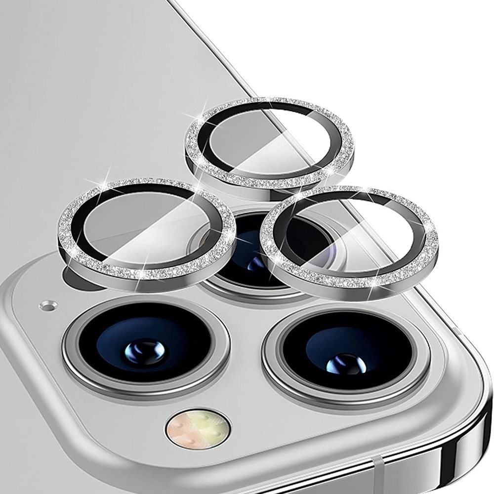 iPhone 13 Pro/13 Pro Max Glitter Aluminium Tempered Glass Lens Protector Silver