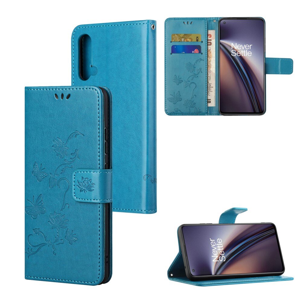 OnePlus Nord CE 5G Leather Cover Imprinted Butterflies Blue