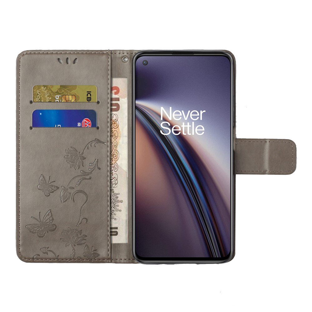  OnePlus Nord CE 5G Leather Cover Imprinted Butterflies Grey