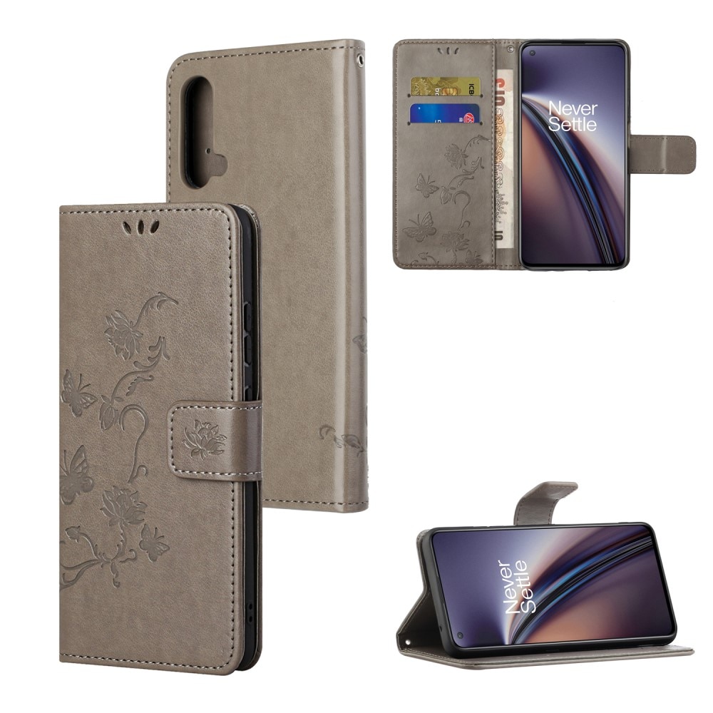 OnePlus Nord CE 5G Leather Cover Imprinted Butterflies Grey