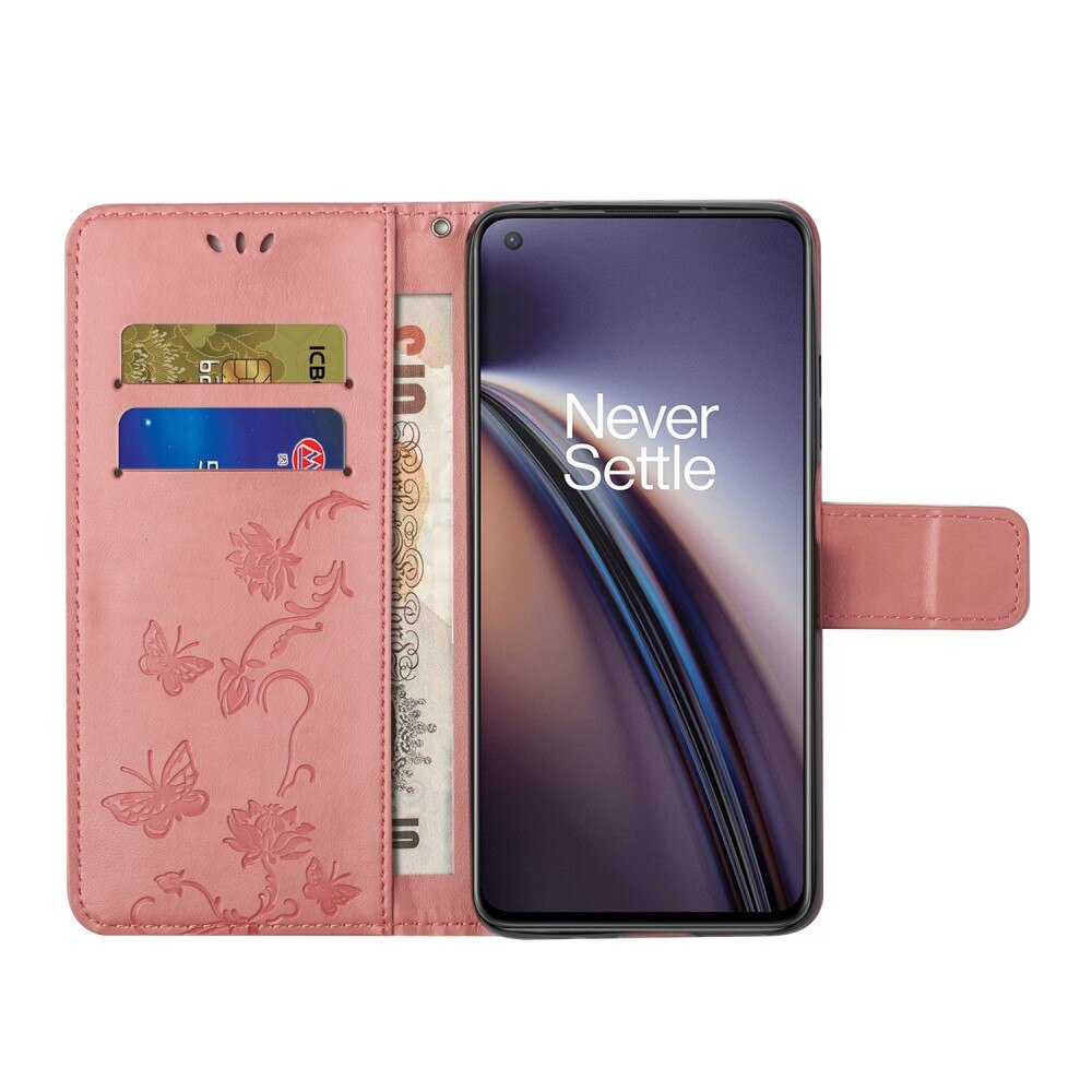 OnePlus Nord CE 5G Leather Cover Imprinted Butterflies Pink