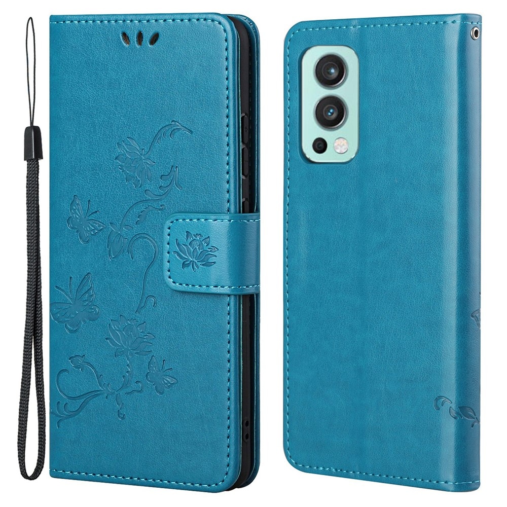 OnePlus Nord 2 5G Leather Cover Imprinted Butterflies Blue