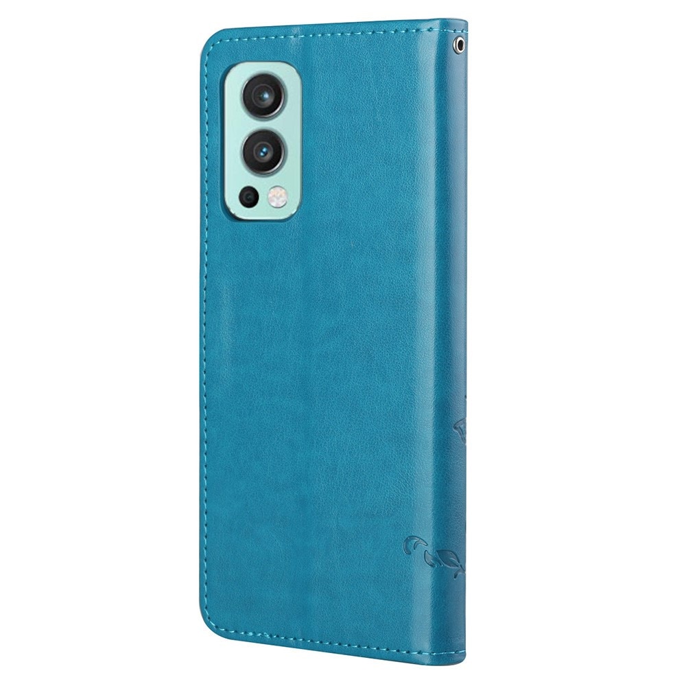 OnePlus Nord 2 5G Leather Cover Imprinted Butterflies Blue