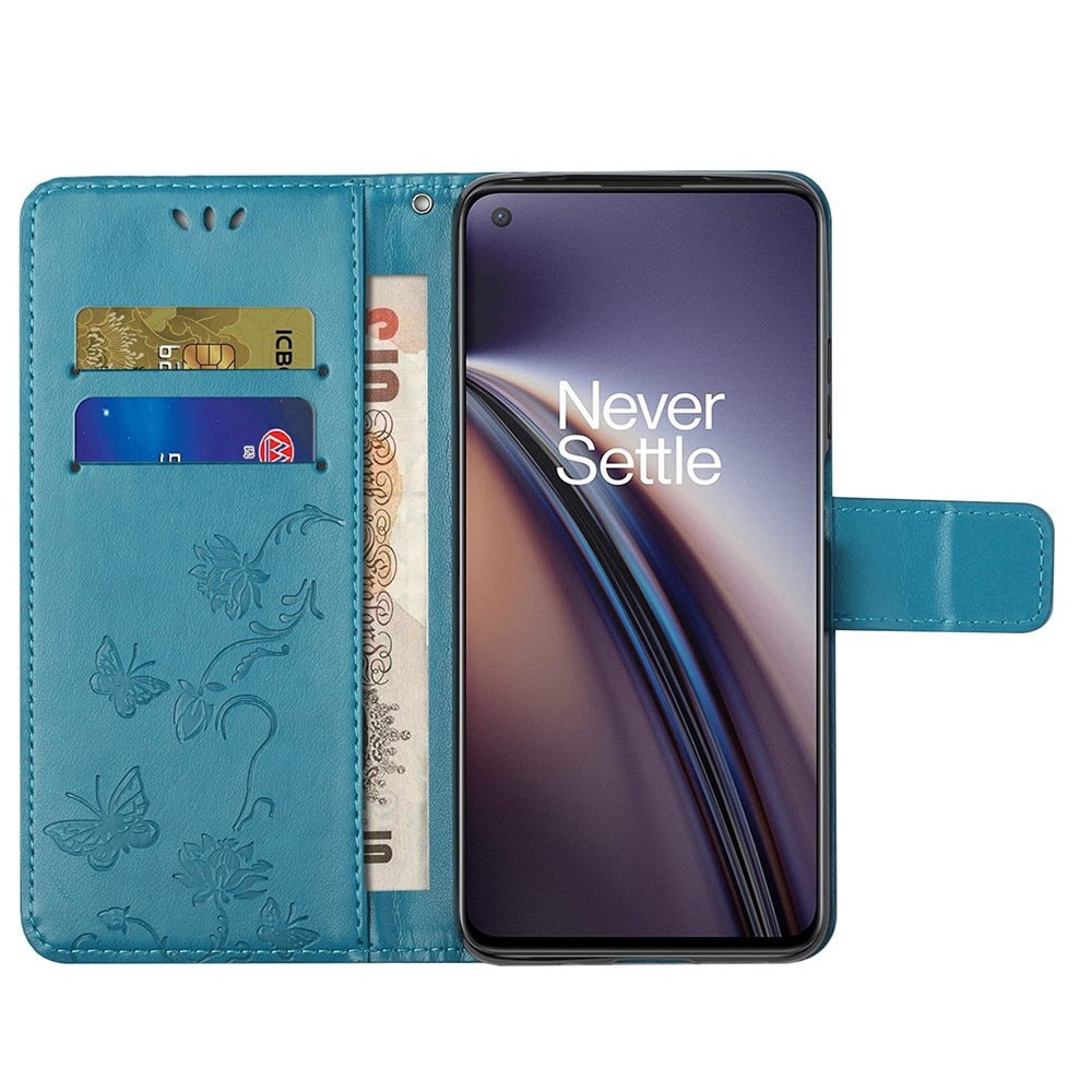 OnePlus Nord 2 5G Leather Cover Imprinted Butterflies Blue