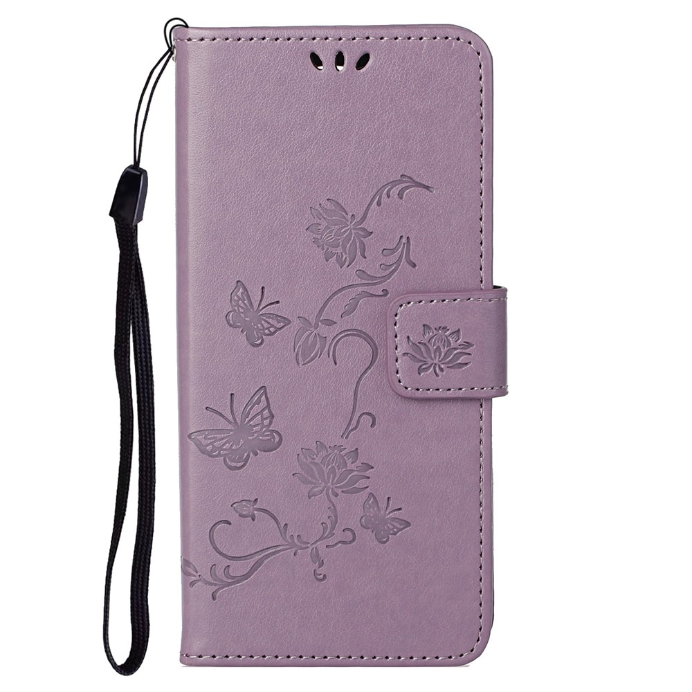 OnePlus Nord 2 5G Leather Cover Imprinted Butterflies Purple