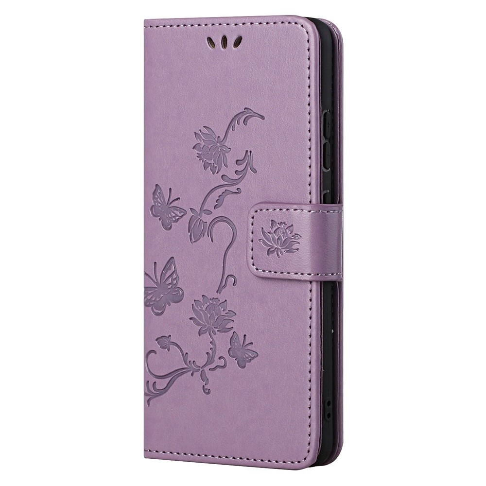 OnePlus Nord 2 5G Leather Cover Imprinted Butterflies Purple