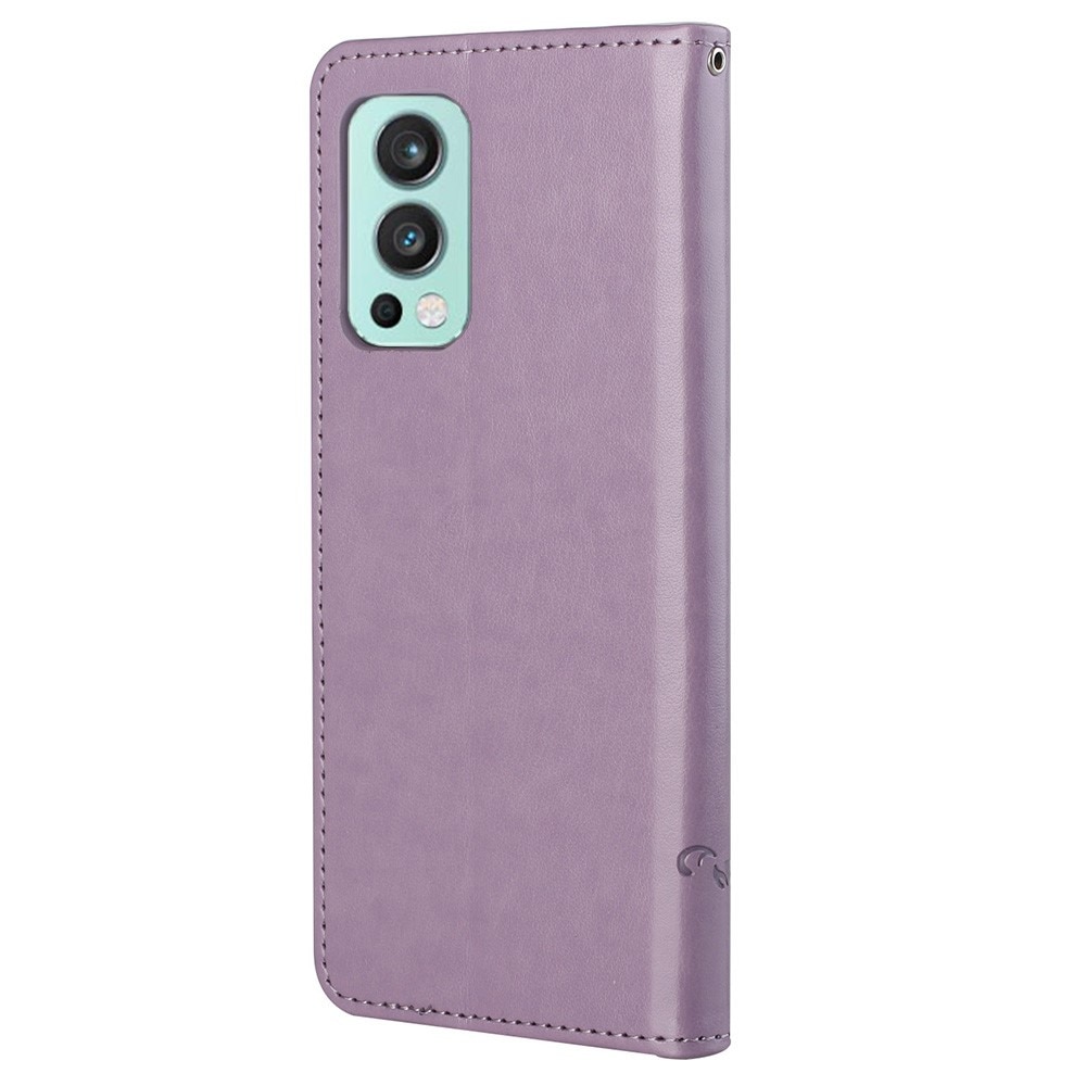 OnePlus Nord 2 5G Leather Cover Imprinted Butterflies Purple