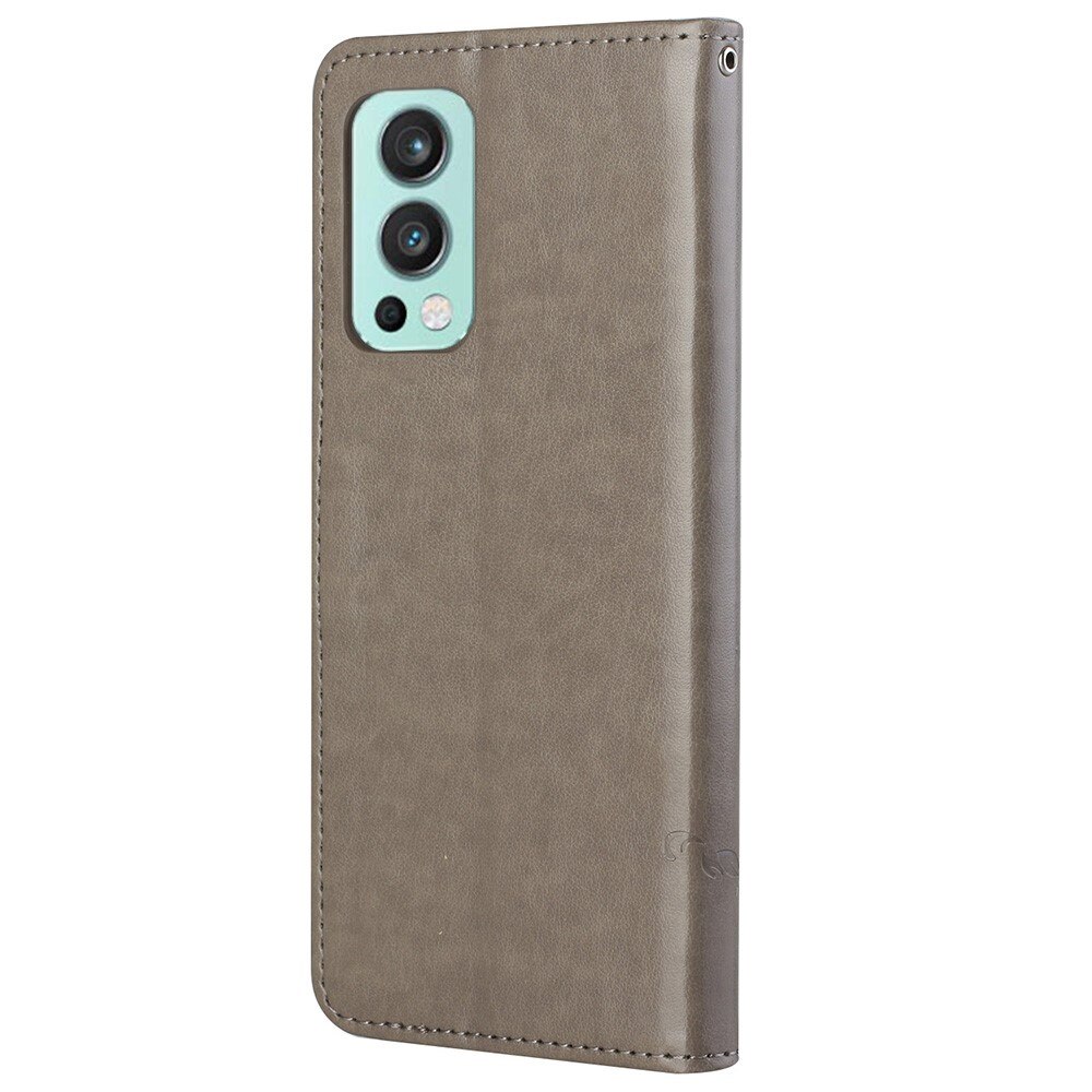 OnePlus Nord 2 5G Leather Cover Imprinted Butterflies Grey