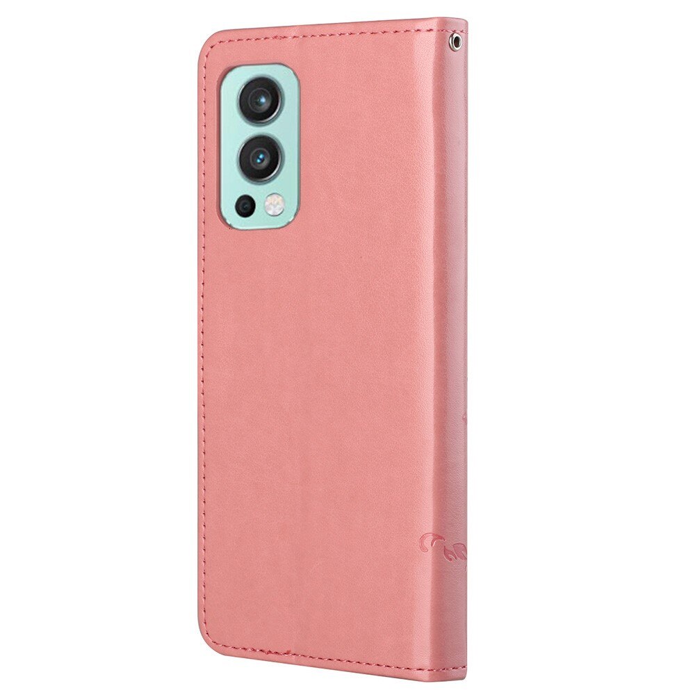  OnePlus Nord 2 5G Leather Cover Imprinted Butterflies Pink