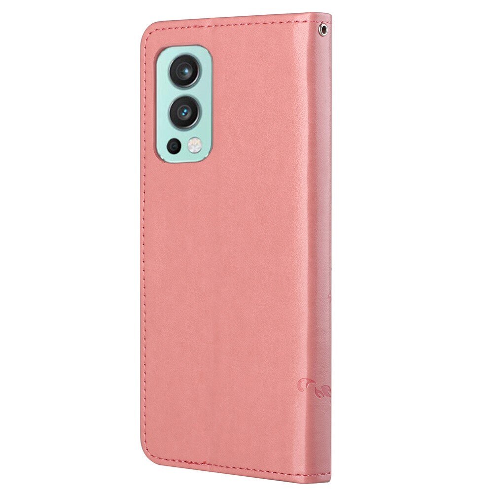 OnePlus Nord 2 5G Leather Cover Imprinted Butterflies Pink