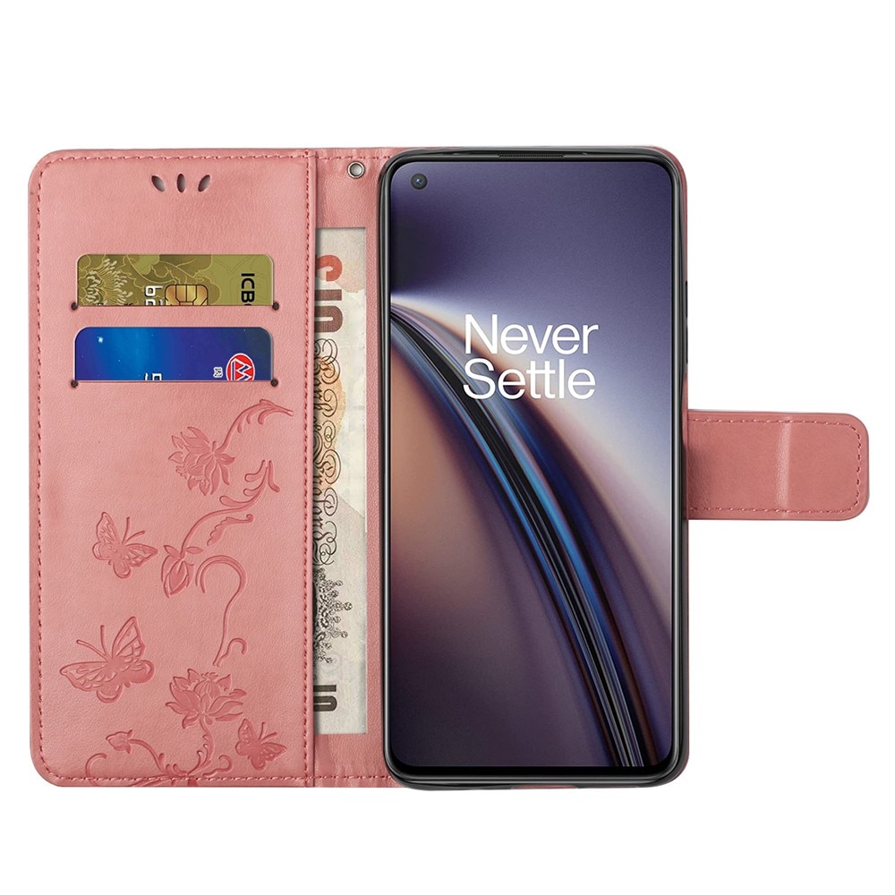 OnePlus Nord 2 5G Leather Cover Imprinted Butterflies Pink