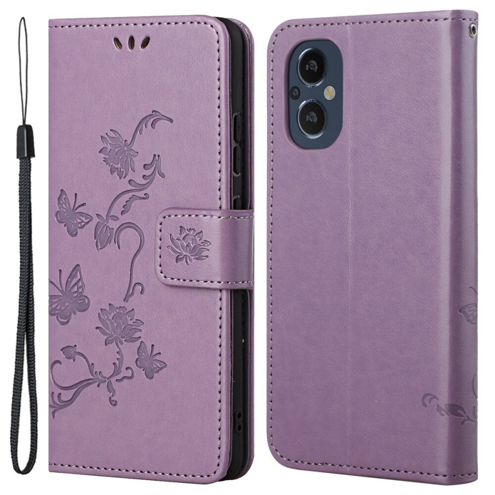 OnePlus Nord N20 Leather Cover Imprinted Butterflies Purple