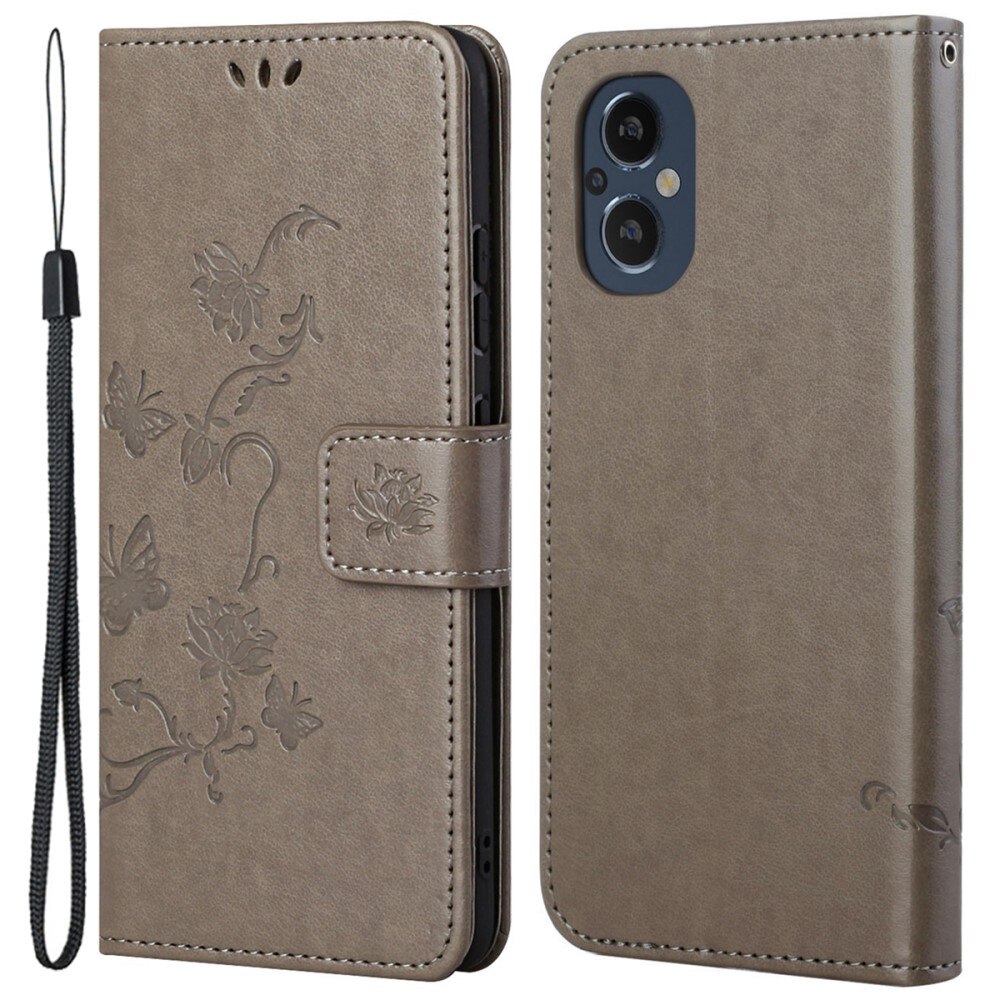 OnePlus Nord N20 Leather Cover Imprinted Butterflies Grey