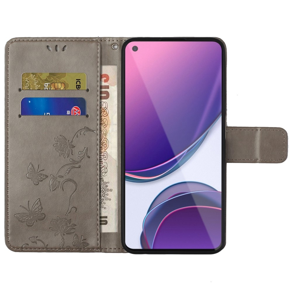 OnePlus Nord N20 Leather Cover Imprinted Butterflies Grey