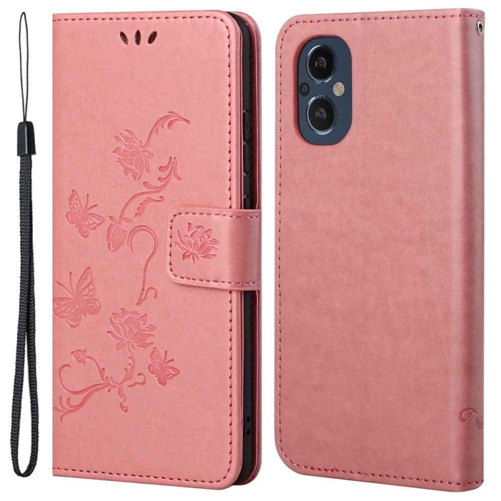 OnePlus Nord N20 Leather Cover Imprinted Butterflies Pink