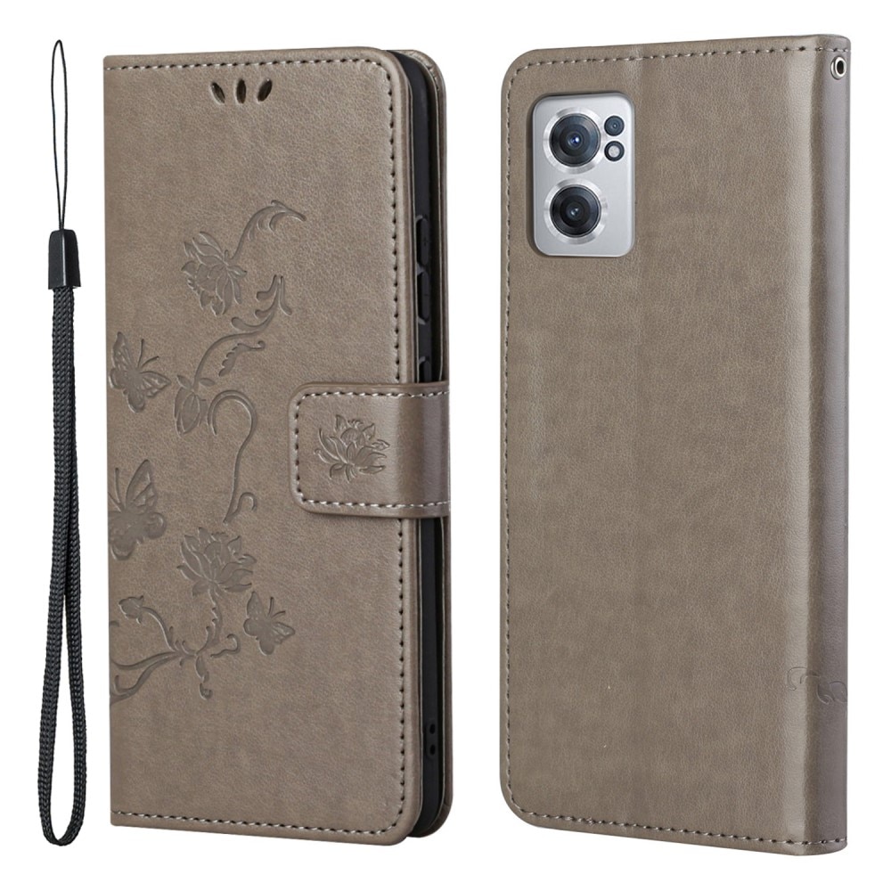 OnePlus Nord CE 5G Leather Cover Imprinted Butterflies Grey