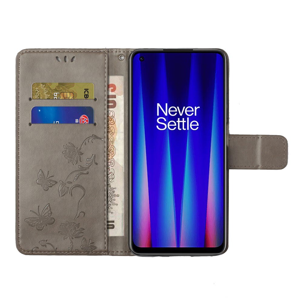  OnePlus Nord CE 5G Leather Cover Imprinted Butterflies Grey