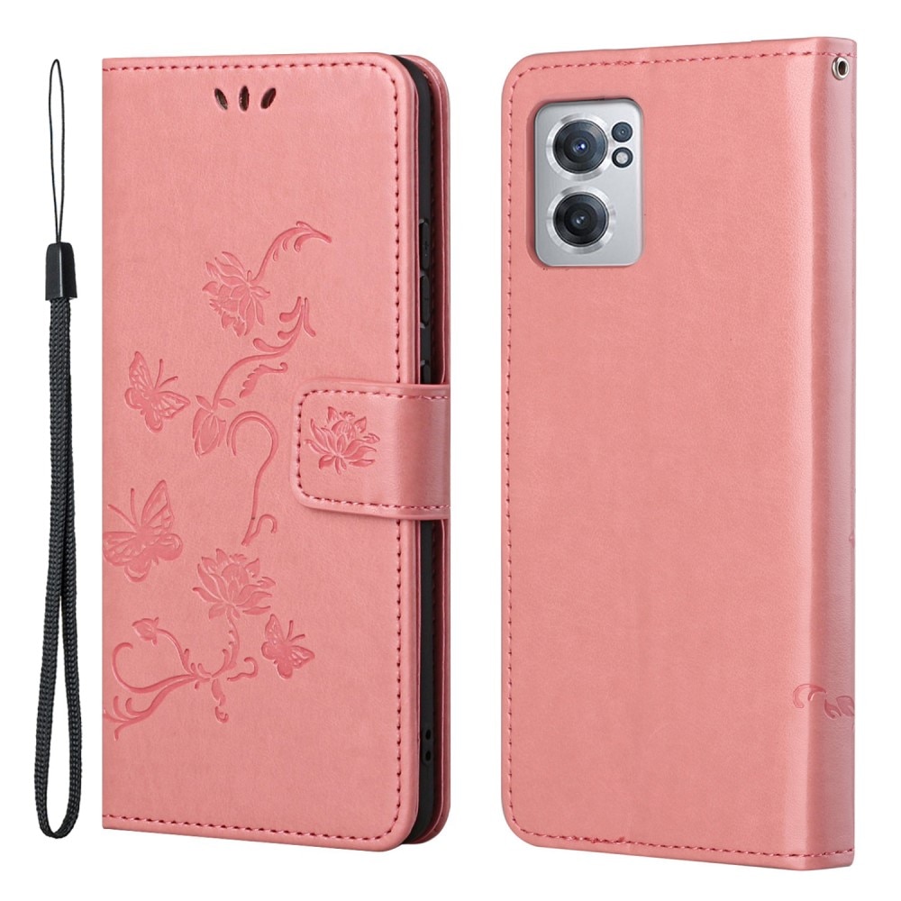  OnePlus Nord CE 5G Leather Cover Imprinted Butterflies Pink