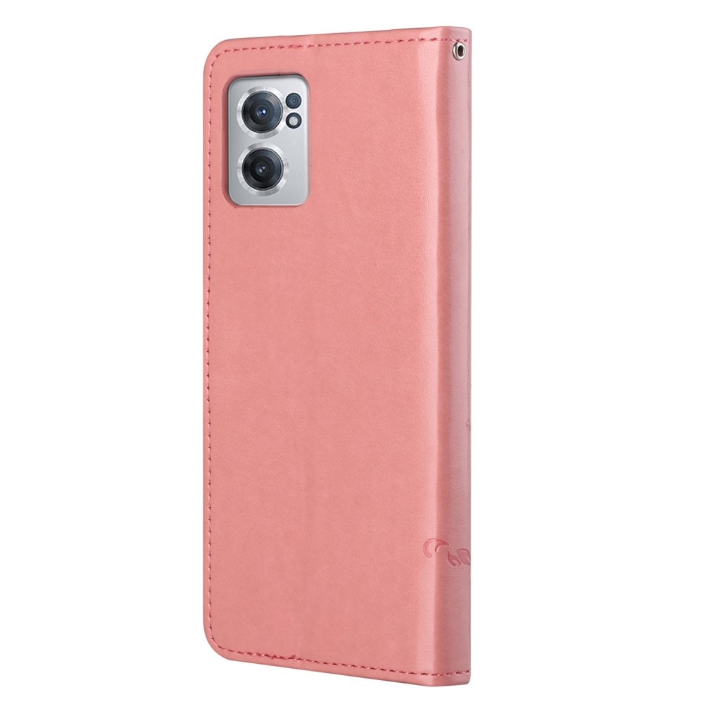 OnePlus Nord CE 5G Leather Cover Imprinted Butterflies Pink