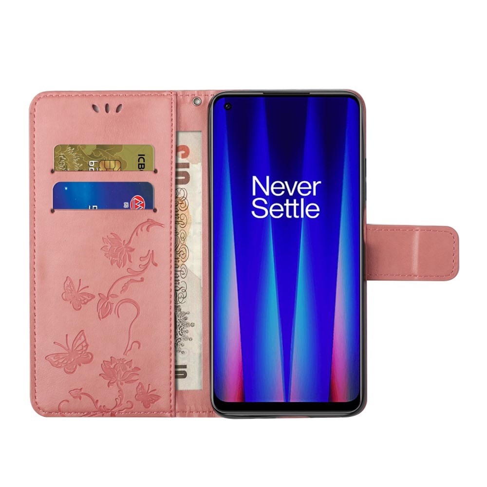 OnePlus Nord CE 5G Leather Cover Imprinted Butterflies Pink