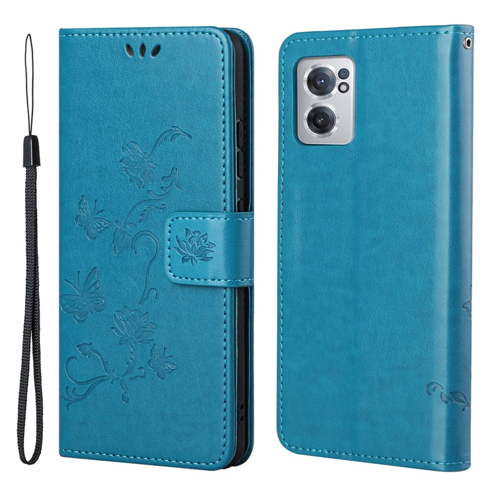 OnePlus Nord CE 5G Leather Cover Imprinted Butterflies Blue