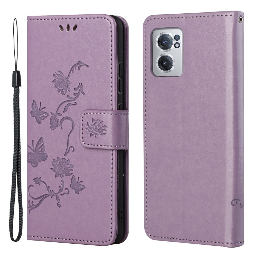 OnePlus Nord CE 5G Leather Cover Imprinted Butterflies Purple