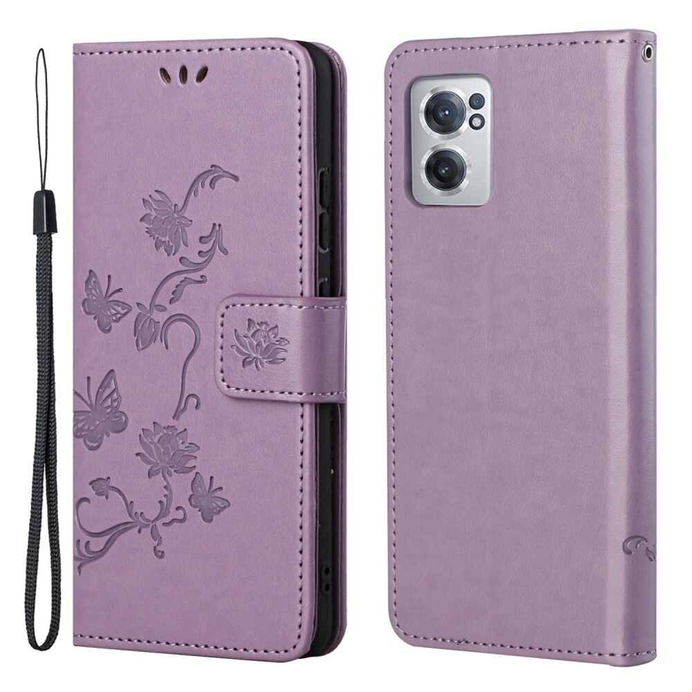 OnePlus Nord CE 5G Leather Cover Imprinted Butterflies Purple