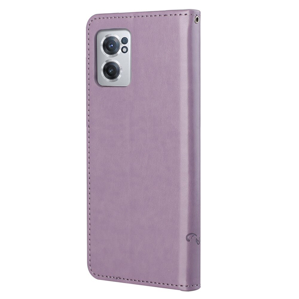  OnePlus Nord CE 5G Leather Cover Imprinted Butterflies Purple