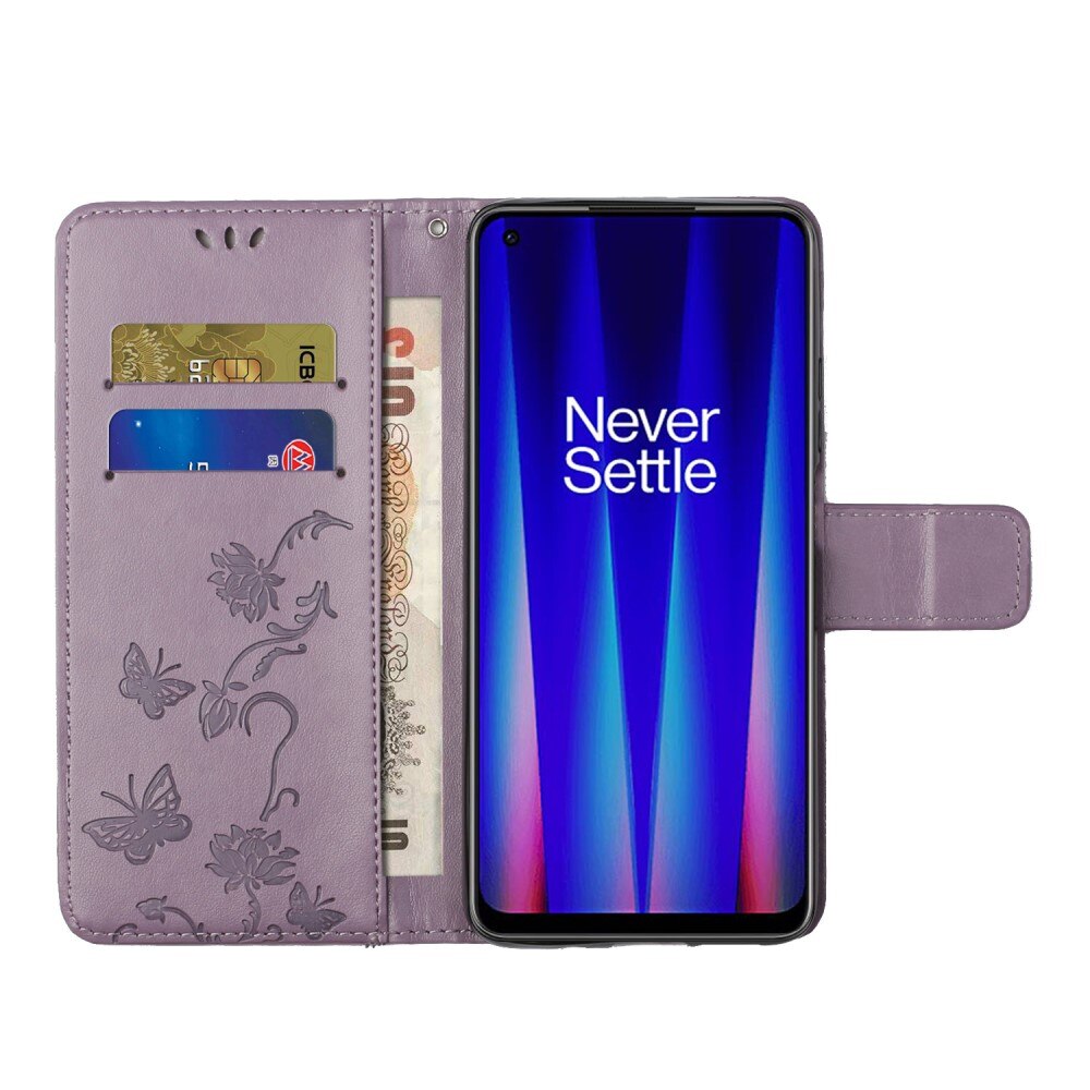  OnePlus Nord CE 5G Leather Cover Imprinted Butterflies Purple