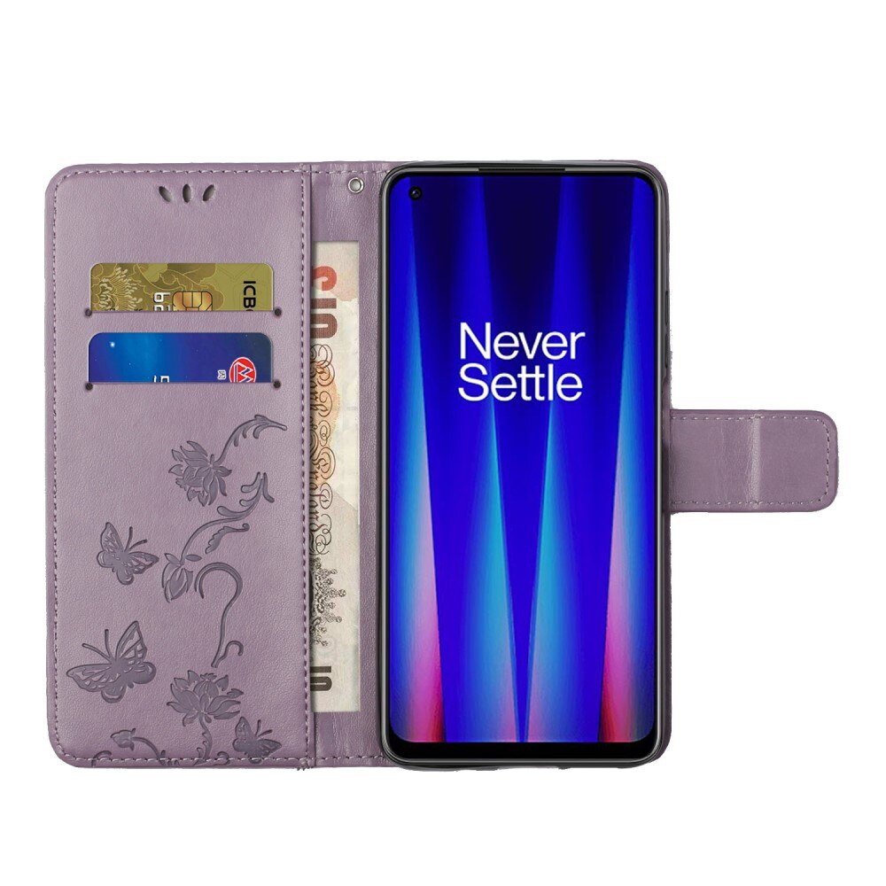 OnePlus Nord CE 5G Leather Cover Imprinted Butterflies Purple