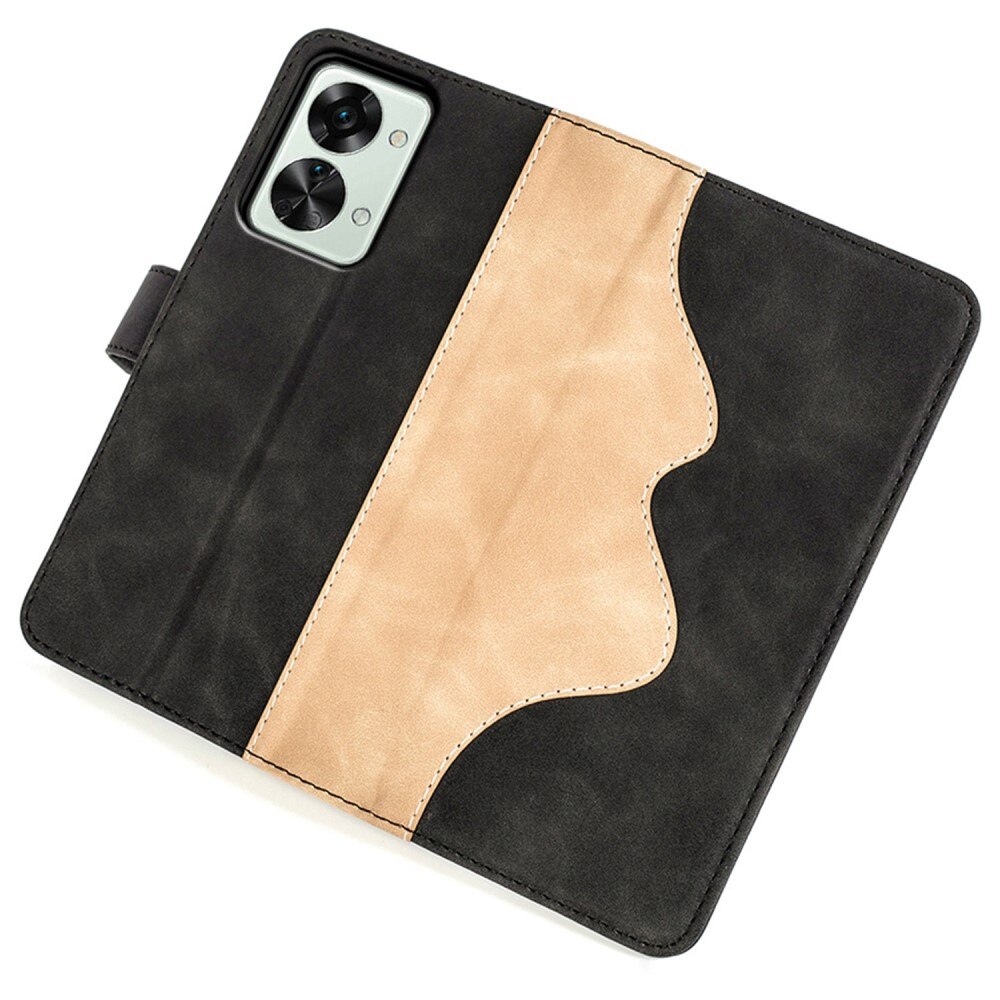 OnePlus Nord 2T 5G Wallet Case Color Splicing Black/Beige