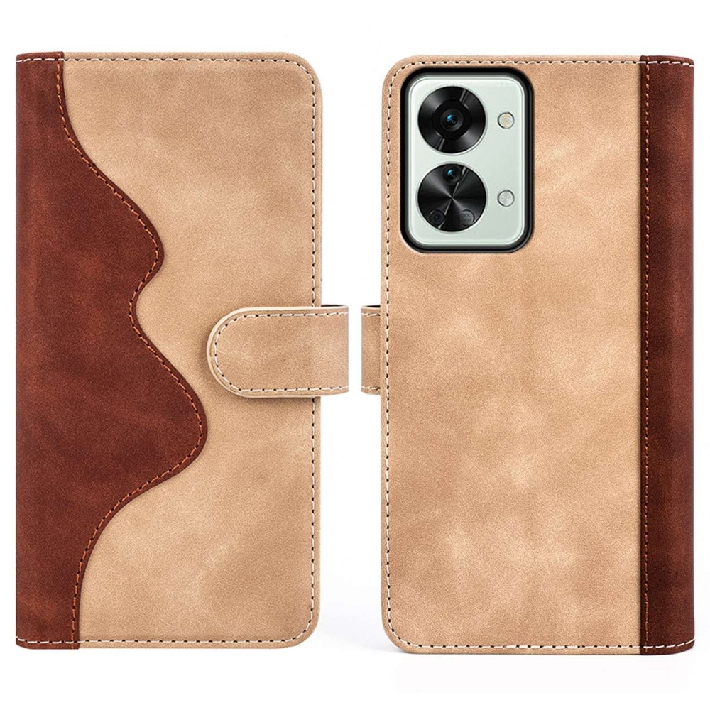 OnePlus Nord 2T 5G Wallet Case Color Splicing Beige/Brown