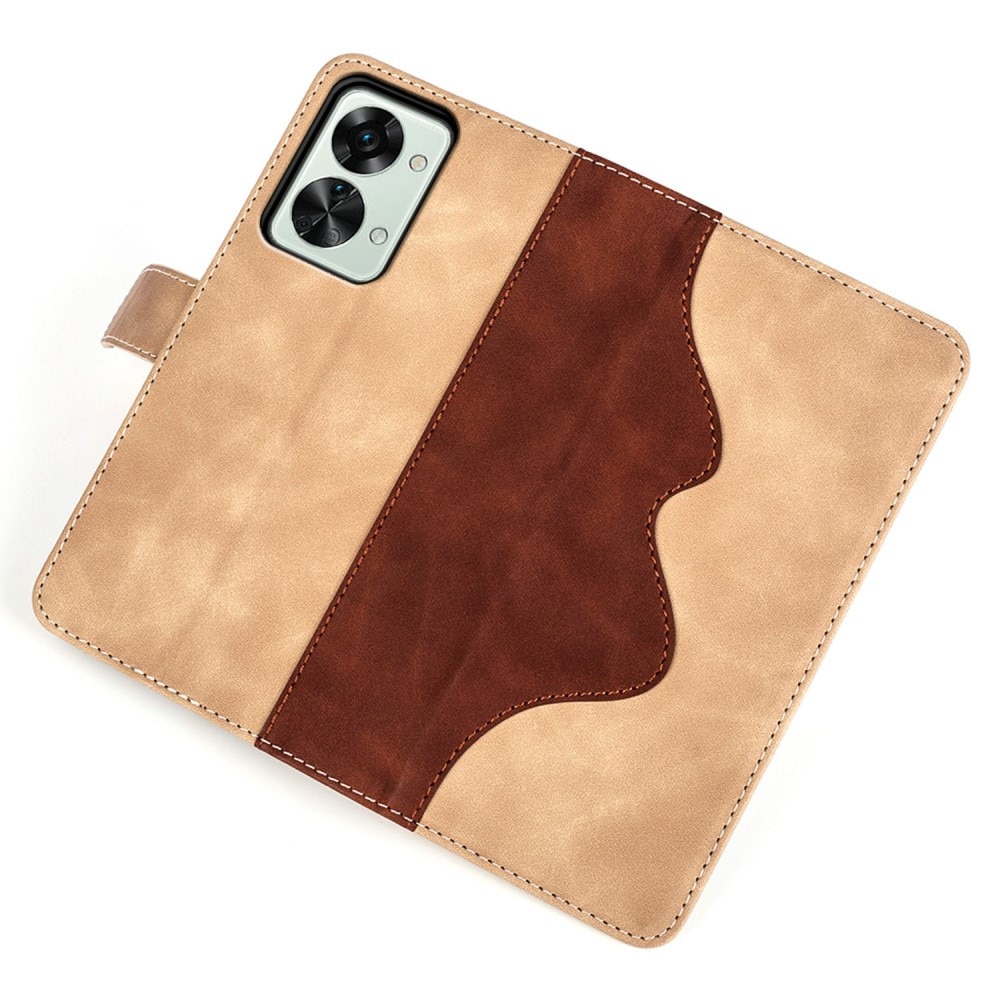OnePlus Nord 2T 5G Wallet Case Color Splicing Beige/Brown